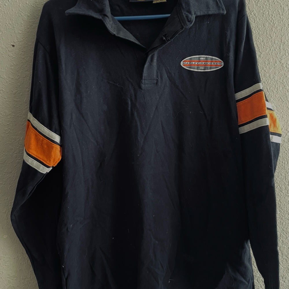 Black Long Sleeve Polo with Orange Stripes